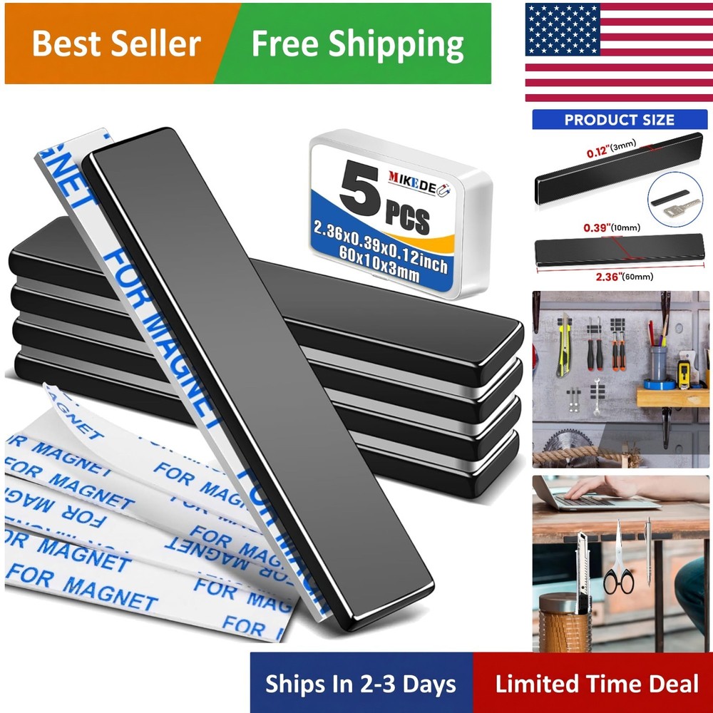 Waterproof Neodymium Magnet Strips - 10 lbs Pull Force for DIY Projects