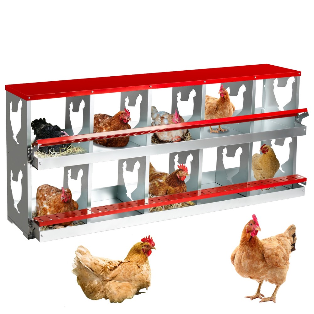Chicken Nesting Box for Laying Eggs,Wall-Mountable Chicken Coop (RED,10 HLOES)