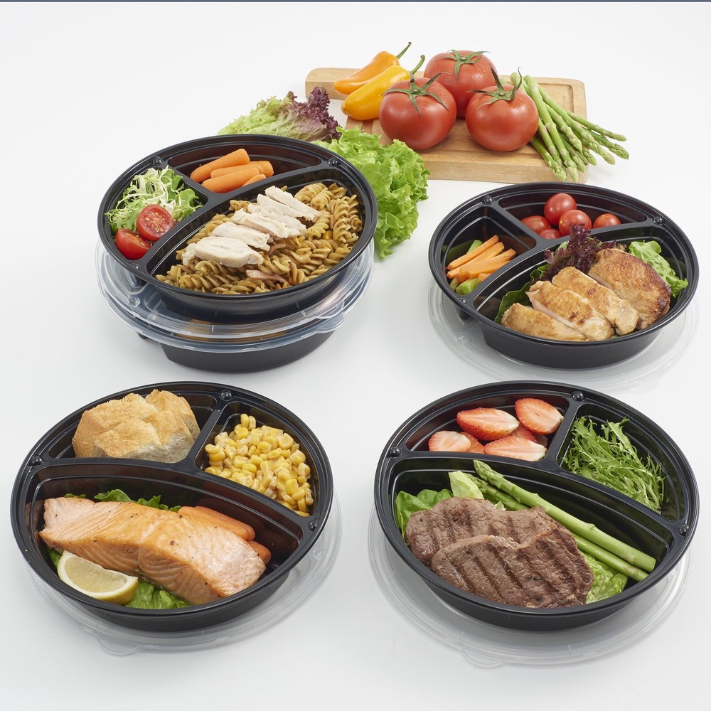 round meal prep container 3 compartment 1l 5 pack reusable