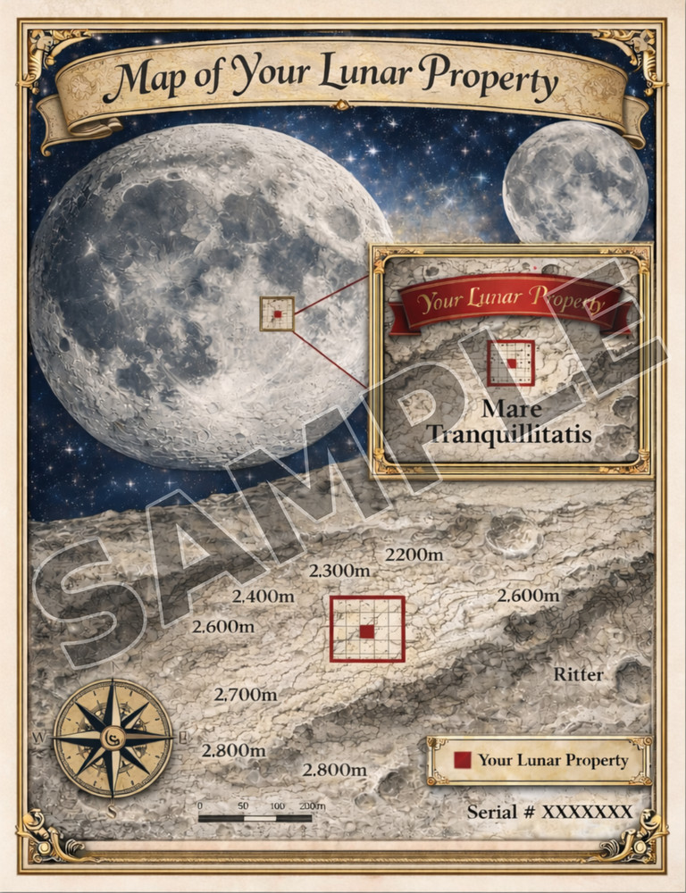 Moon Property Personalized Gift Novelty Framed Deed & Plot Map for Moon Property