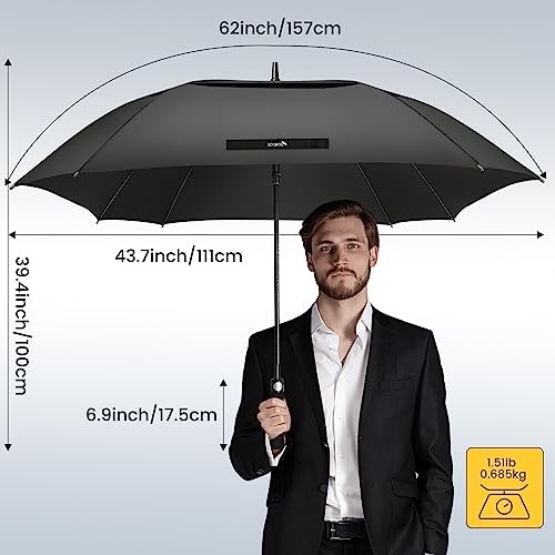Extra Large Golf Umbrella 62 Inch, Automatic Open Double Canopy Vented Golf