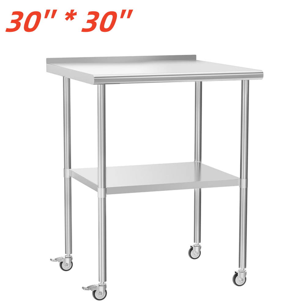 Stainless Steel Kitchen Restaurant Work Prep Table w/ Backsplash & Casters NSF