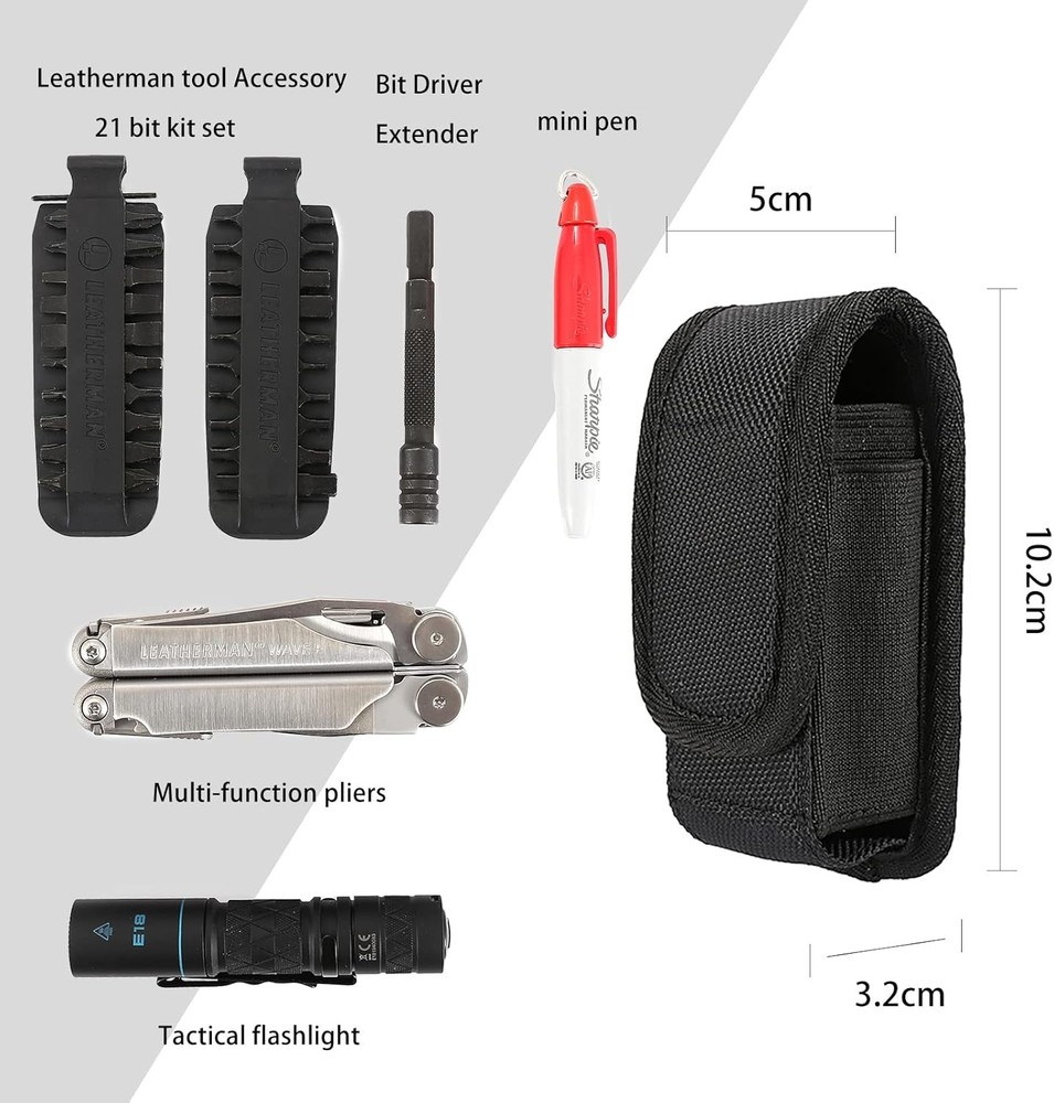 Multitool Sheath Pouch EDC Belt Organizer Tactical Folding Knife Flashlight