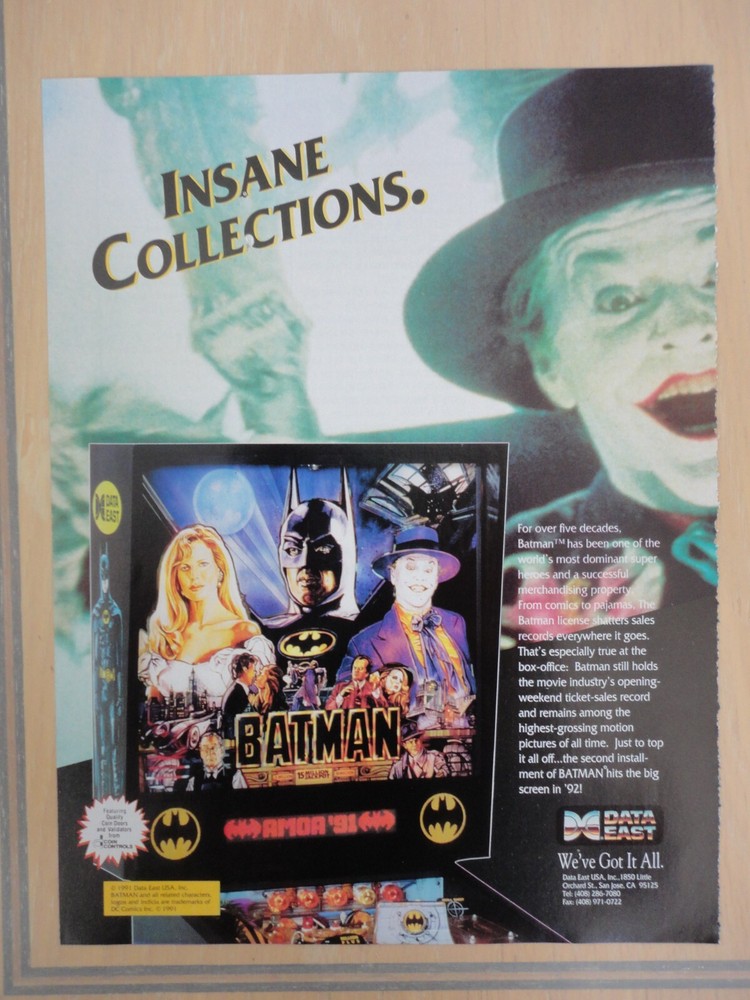 Batman Pinball Machine 2 Page Original Magazine Pull Out Advertisement