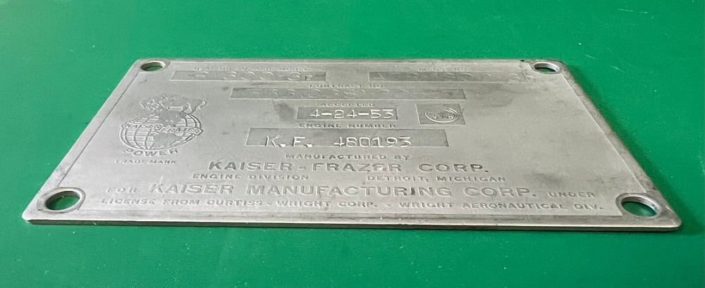 WRIGHT CYCLONE R-1300 ENGINE DATA PLATE – T-28 TROJAN