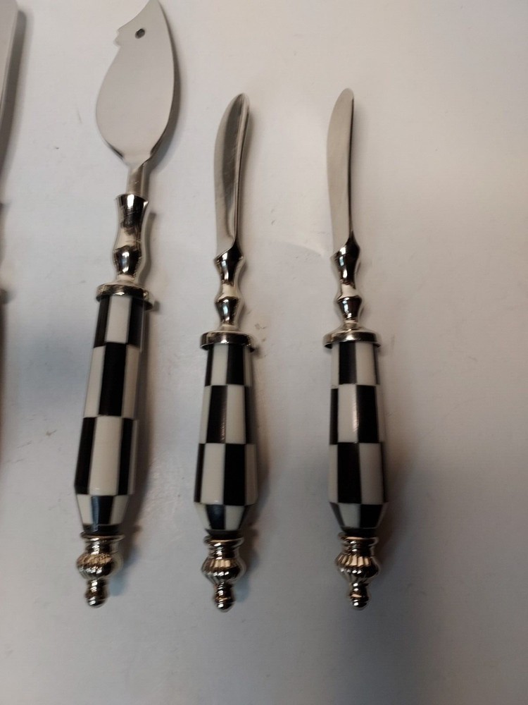 Checker Black and White Stainless Steel and Bone Cheese Server Set