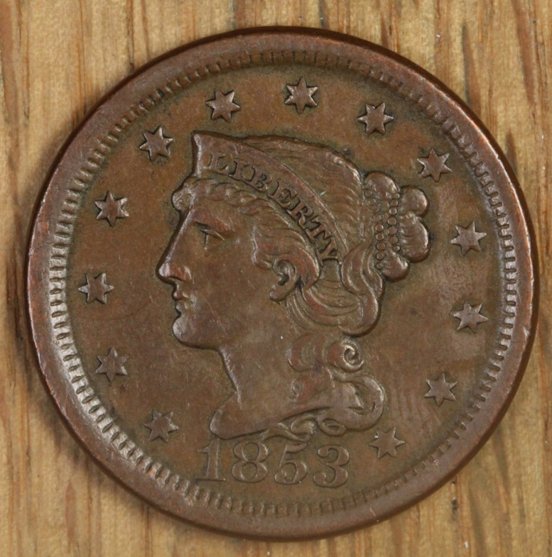 1853 Large Cent - AU - About Uncirculated