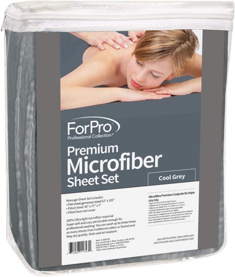 Microfiber 3-Piece Massage Sheet Set - Cool Grey, Ultra-Light & Durable