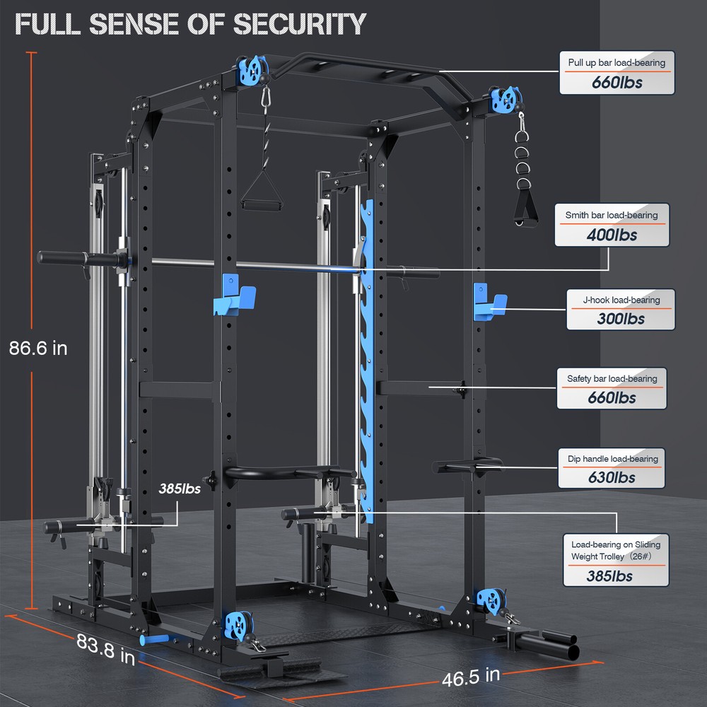 Smith Machine System Power Cage Rack Cable Crossover Home Gym System