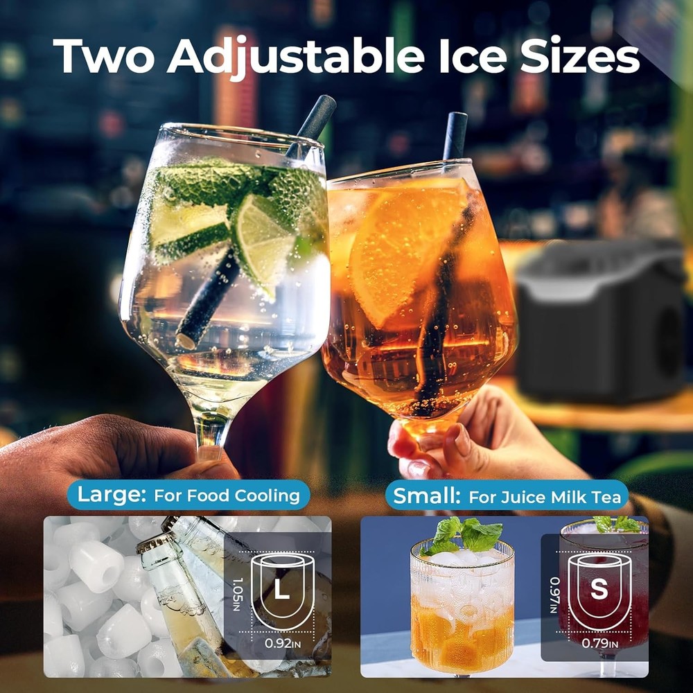 Portable Ice Maker Countertop Machine 2 Size Bullet Ice Cube Compact Mini Ice Mc