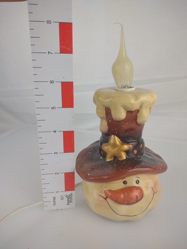 8" Tall Ceramic Snowman w/ Candle Hat Night Light-Lamp