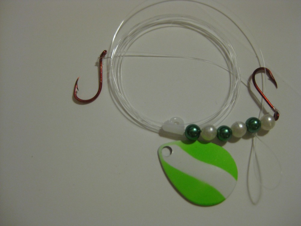 Walleye 2 Hook Spinner Rigs Crawler Harness (Green White)