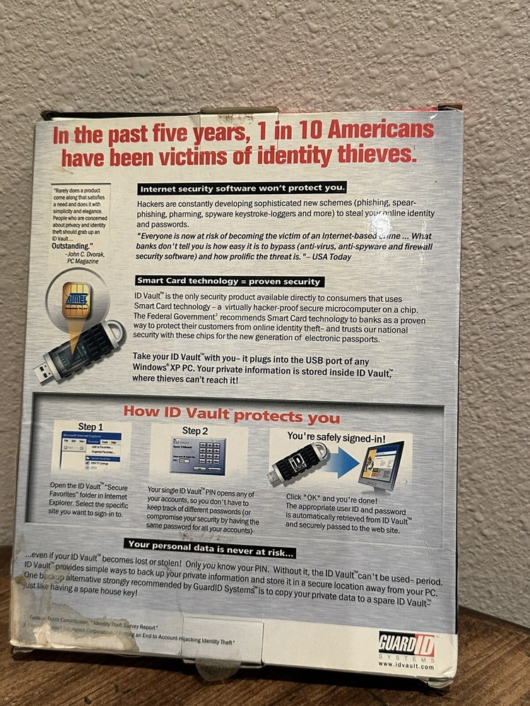ID Vault Stop Online Identity Theft Guard ID Systems USB Kit