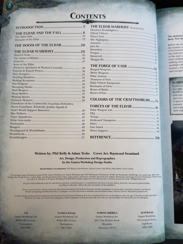 Warhammer 40,000 40K Codex Eldar Rulebook - 2012 - Very Good Condition
