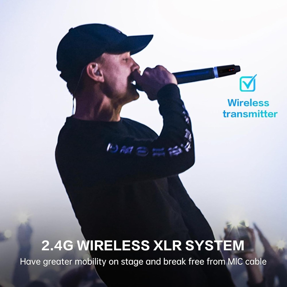 Wireless Microphone Transmitter Receiver 2.4Ghz, XLR Microphone Wireless System,