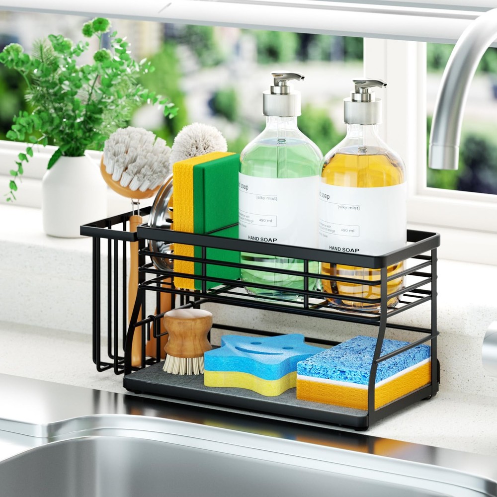 Sponge Holder for Kitchen Sink - 2 Tier Rustproof Sink Caddy with Instant Dry...