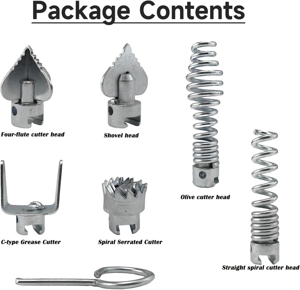 7Pcs Drain Cleaner Combination Cutter Head Set,
