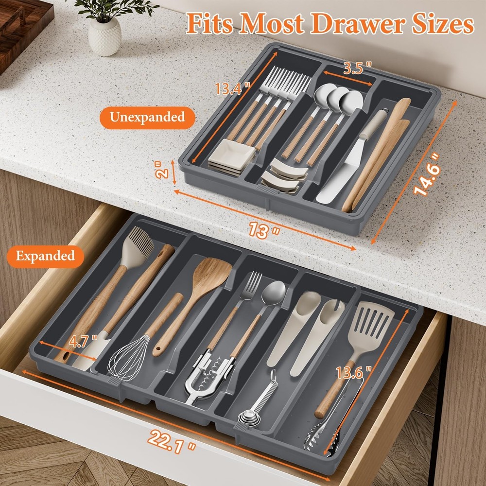 StackHelper Silverware Organizer, Expandable Utensil Drawer Organizer for Kit...