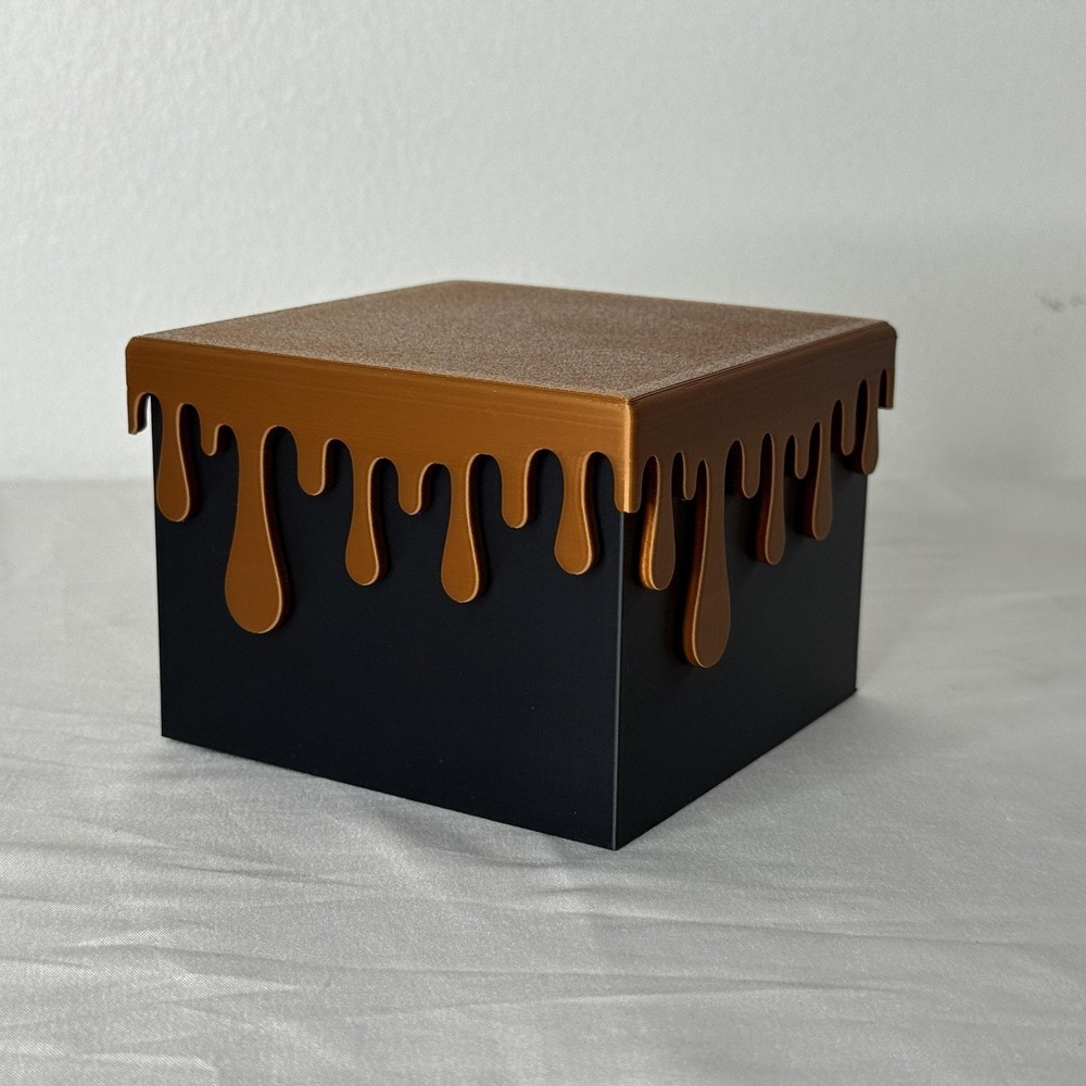Dripping Lid Black Cube Storage Plastic Box Decorative Display Keepsake Bronze