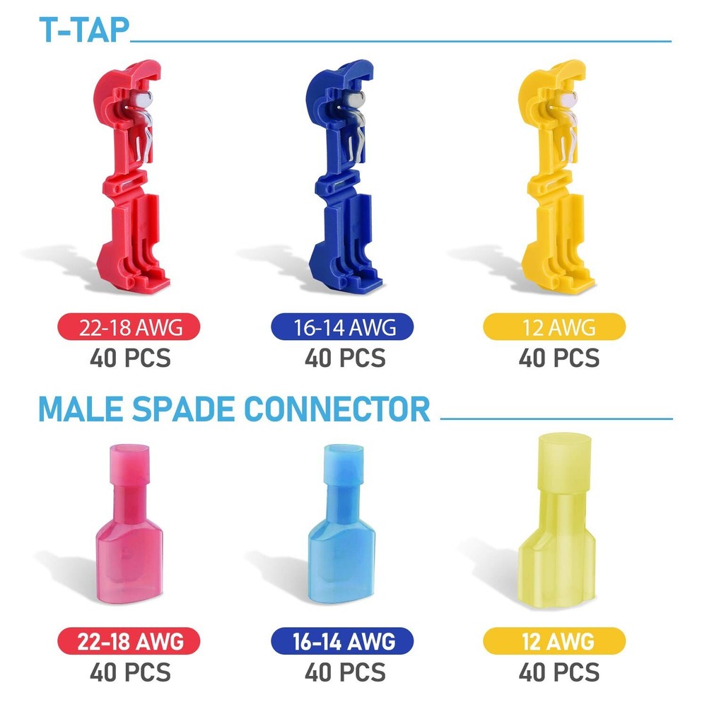 T-Tap Wire Connectors, Self-Stripping Quick Splice Electrical Wire Terminals
