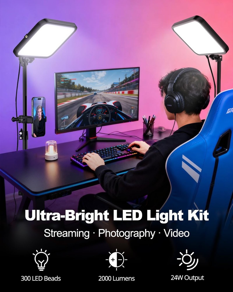 2-Pack LED Video Light Kit, 3000-6500K Dimmable Photography Studio Lights wit...