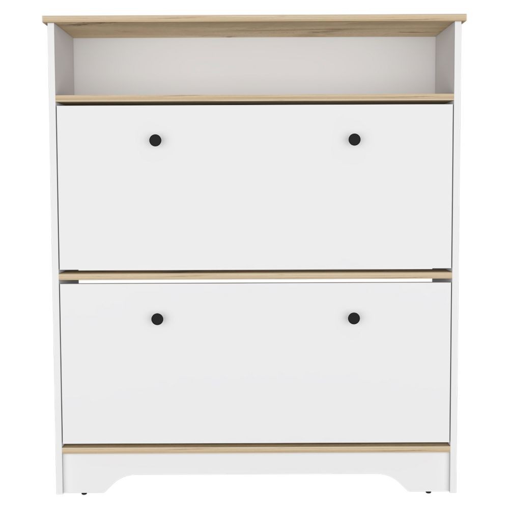 Light Oak White Storage Cabinet with 2 Shelves, Rectangular Sideboard