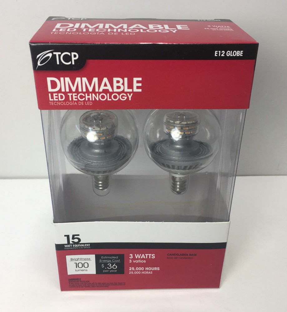 TCP RLDCG163W30K2 Dimmable LED E12 Globe 3 watts 15 Equivalent Two Pack