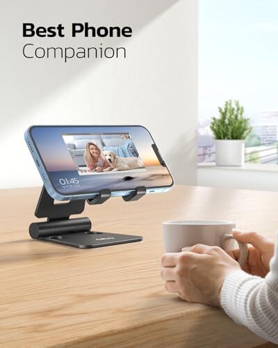 2 Pack Dual Folding Cell Phone Stand, Fully Adjustable A-Black & Silver