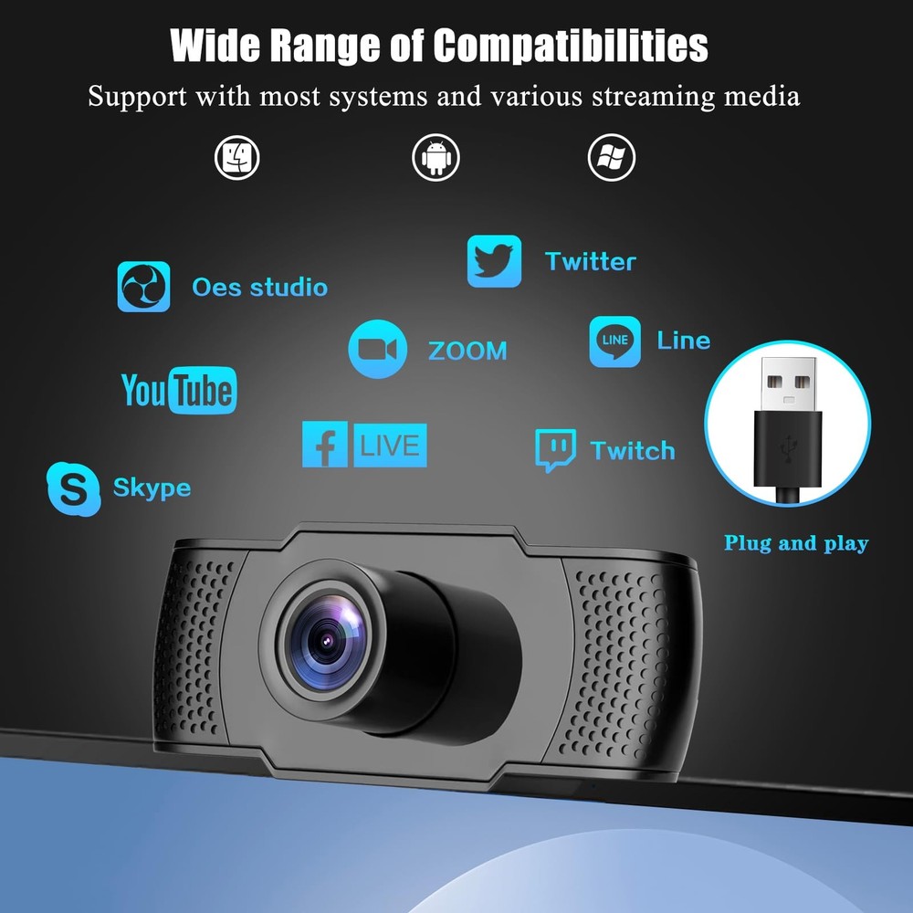 4K Webcam for PC Desktop Laptop USB Auto Focusing Web Camera with Microphone