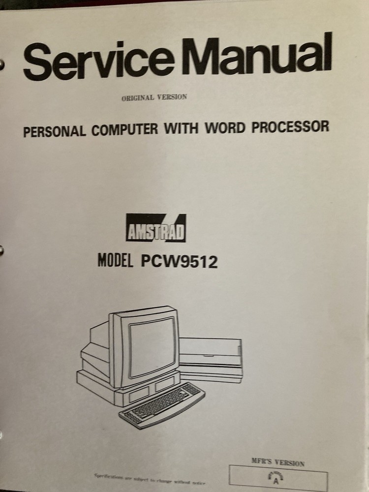 Amstrad Service Manual Model Pcw9512 Personal Computer with Word Processor
