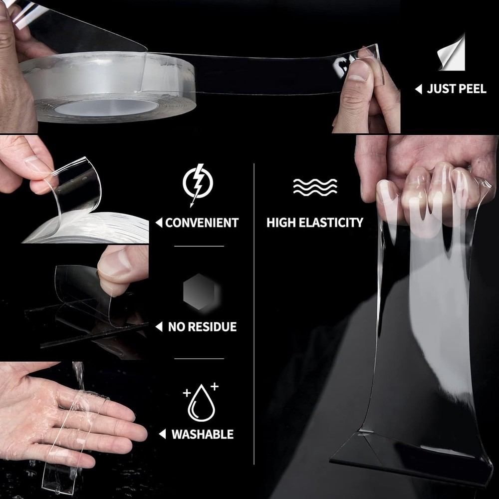 Transparent 10FT Double-Sided Mounting Tape - Multipurpose, Damage-Free Solution