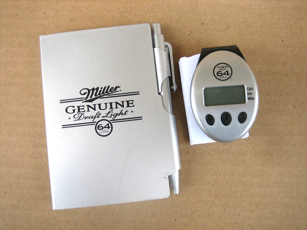 MILLER GENUINE DRAFT LIGHT Note Book & Pedometer Beer Memorabilia MGD 64 New