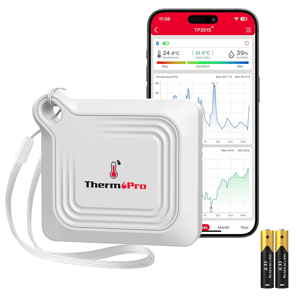 Bluetooth Thermometer Hygrometer, 260FT Range Temperature Sensor Greenhouse Ther