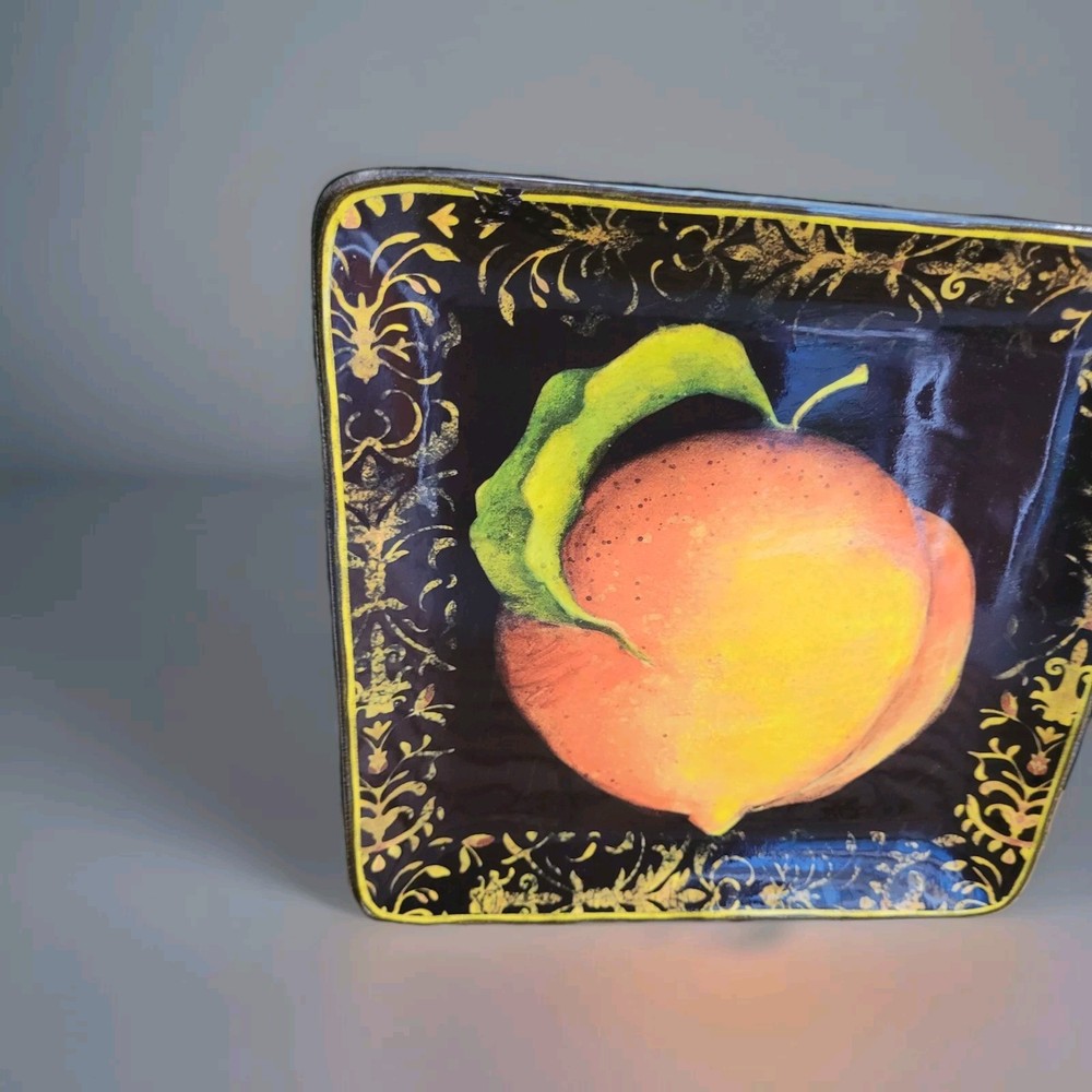 Damask Plate Peach Fruit Square 8.25"