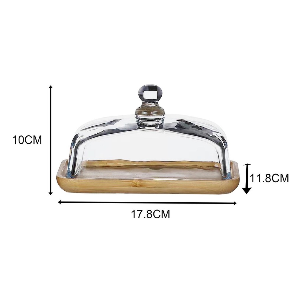Bamboo Cake Plate Cake Tray Appetizer Platter Rectangular Fruit Plate with Dome