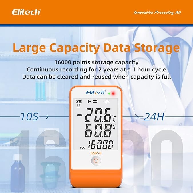 Elitech GSP-6 Temperature and Humidity Data Logger Recorder 16000 Points