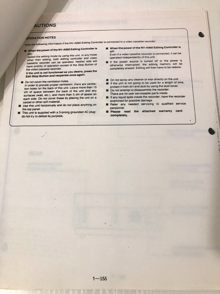 Panasonic NV-A960 Video Editing Controller Manual