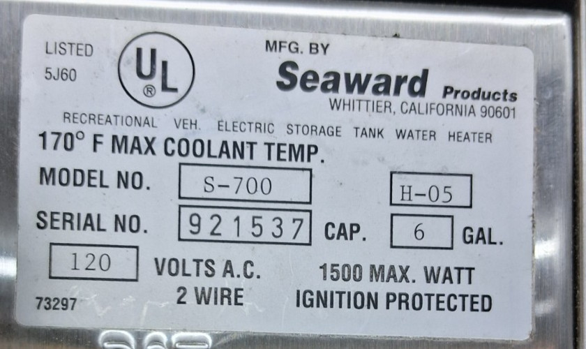 Seaward Products Hot Water Heater S-700 6 Gal