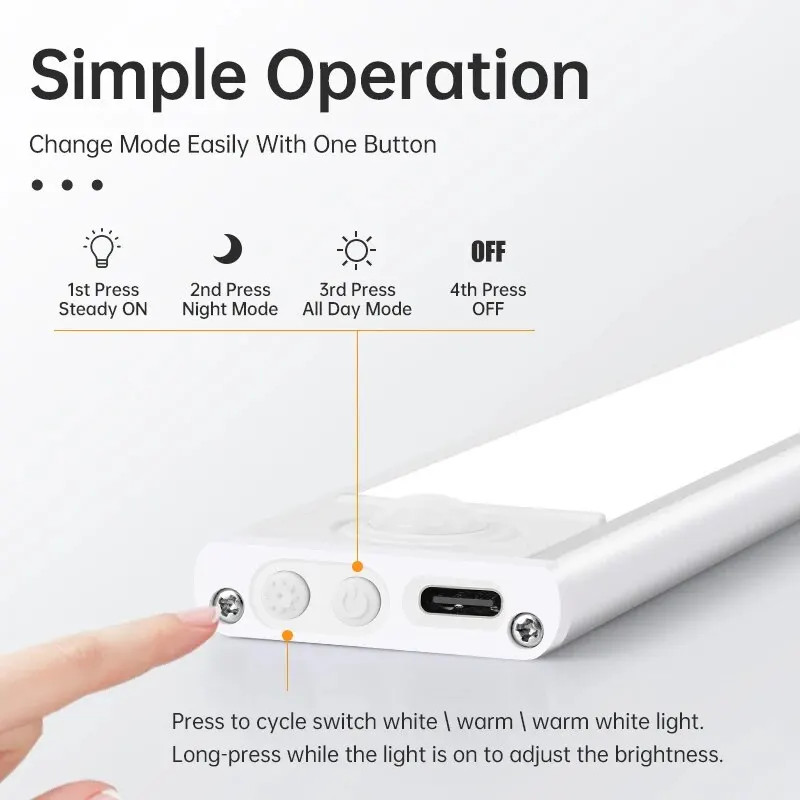LED Motion Sensor Under Cabinet Light USB Rechargeable Kitchen Night Light