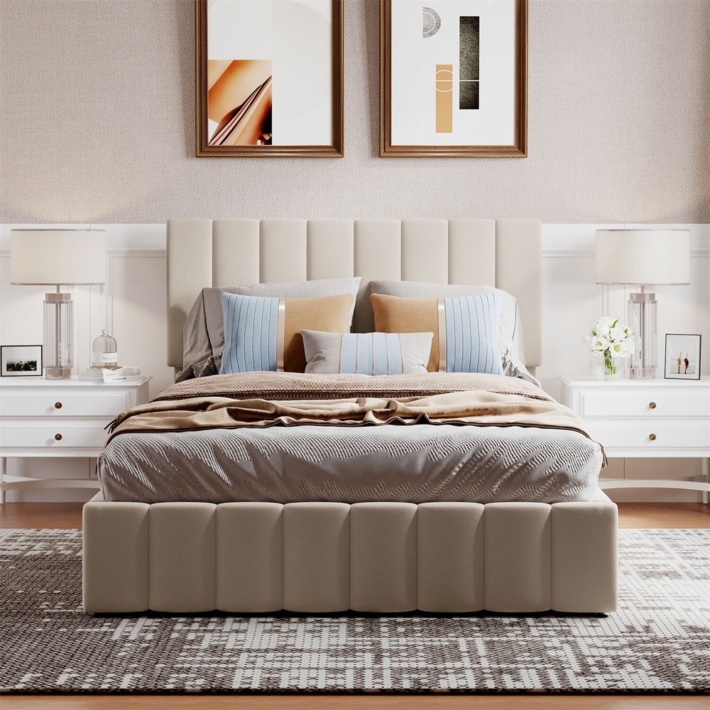 Full Size Bed Frame Upholstered Platform Bed w/ Hydraulic Storage System US