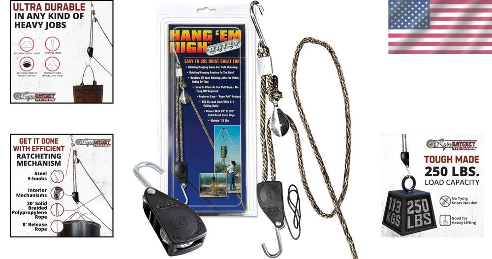 Block and Tackle Pulley System - 250 lb Load Capacity