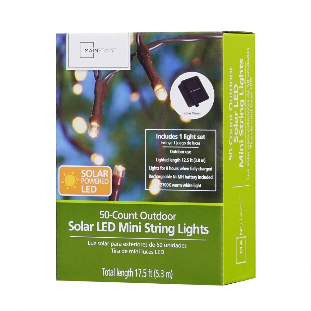 50-Count Warm White LED Solar Powered Mini Outdoor String Lights