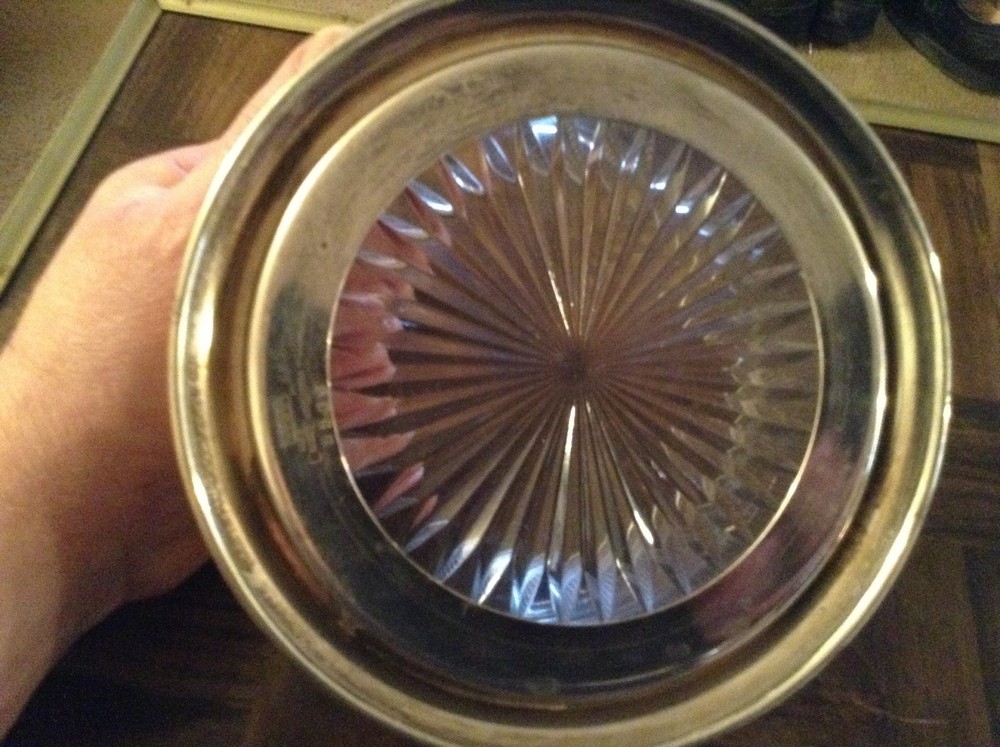 Silver plate and glass dish