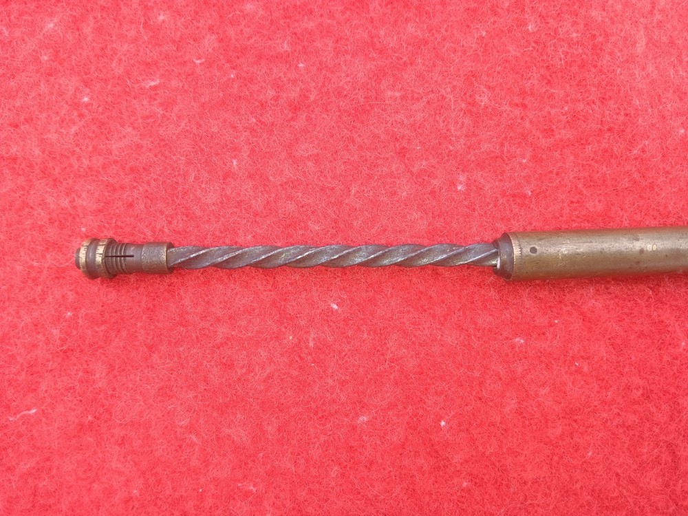Antique brass push drill spiral drill, spring inside Brass handle Unmarked Maker