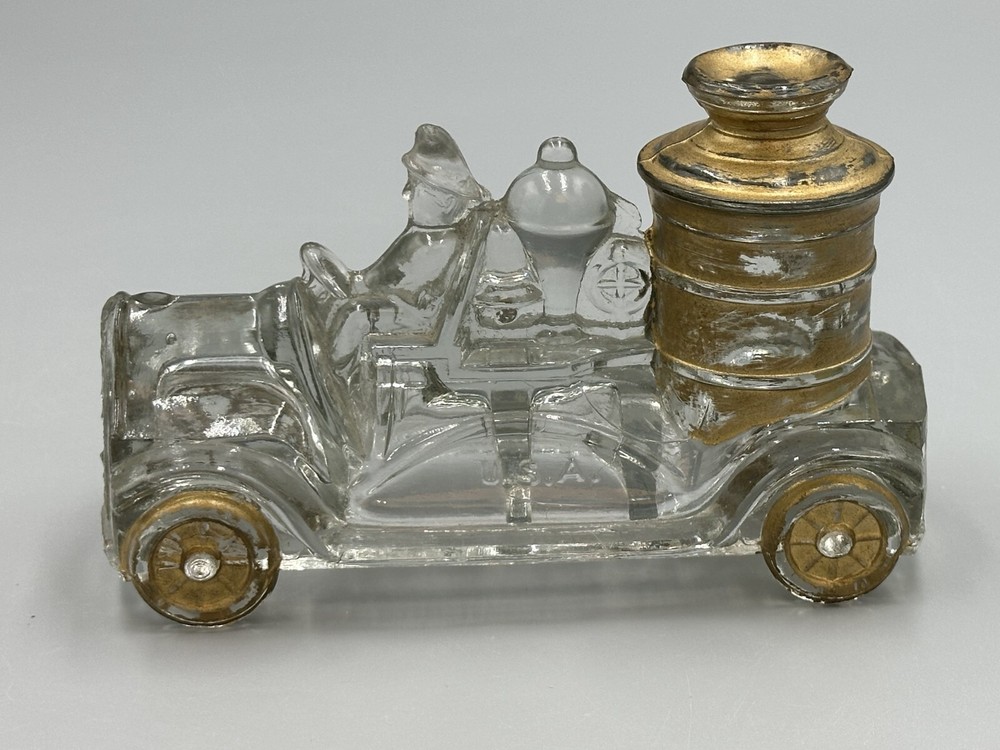 1920s FIRE ENGINE Large Boiler #2 GLASS CANDY CONTAINER Antique A&E 222