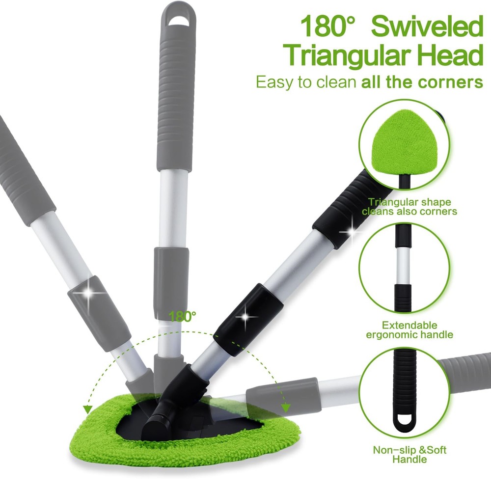"22.5" Windshield Cleaner Tool Kit Extendable Handle, Microfiber Pads &