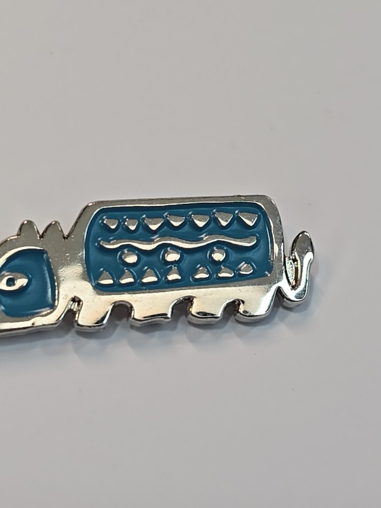 Rhinoceros Stylized Design Lapel Pin Blue & Silver Design