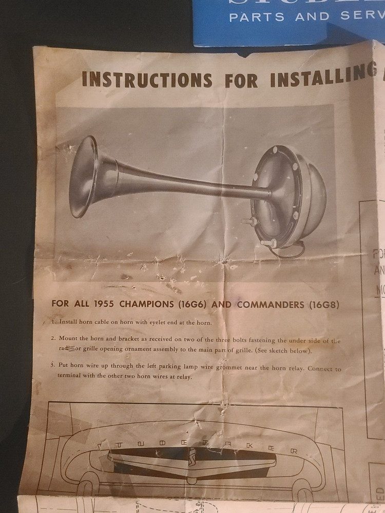Studebaker Packard Corp 20 X 28" Wall Chart Instructions for Booster Horn Kit