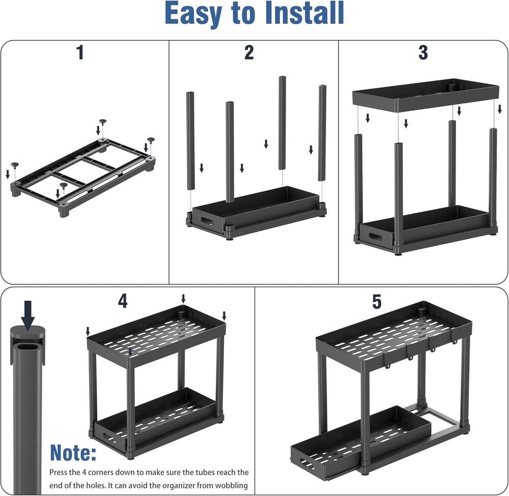 Space-Optimizing 2-Pack Under Sink Organizers with Smooth Dual-Pull Design