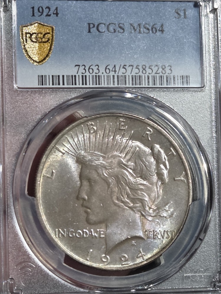 1924 $1 Peace Dollar PCGS MS64 Toned